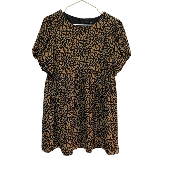 Very J Women's Dress Size L Black Brown Animal Print Short‎ Sleeve Casual - Picture 1 of 8